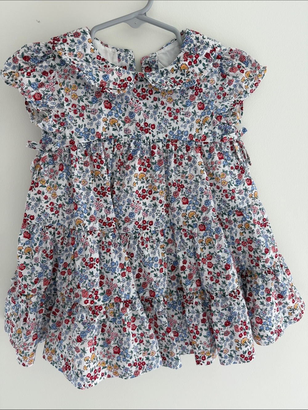 Janie and Jack White Floral Ruffle Dress with Red Blue Yellow Flowers